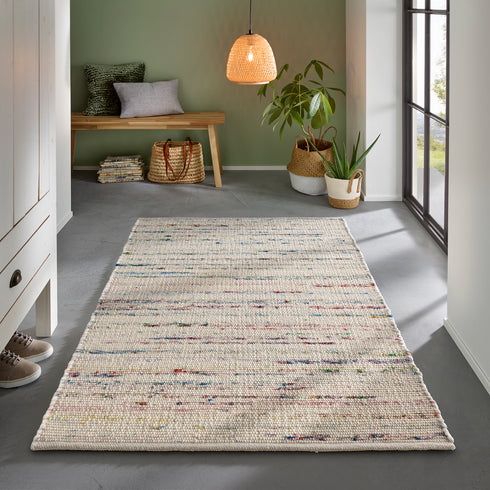 Wollteppich Natur | Reine Schur-Wolle Handweb Teppich im Skandinavischen Design | Multi